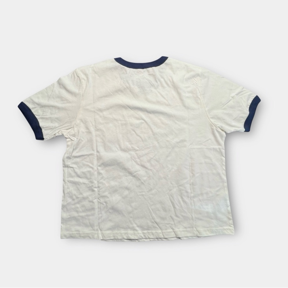 Mighty Fine La Dolce Vita Graphic Ringer Tee Sz M White/Navy - Picture 3 of 7